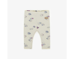 Cream legging with blue and purple fish print in organic cotton, newborn