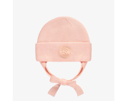 Peach knit toque with tie...