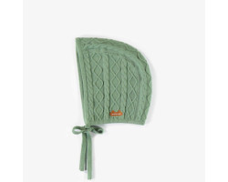 green knitted hat with cords, newborn