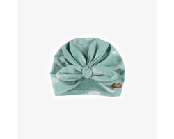 Light turquoise hazelnut patterns hat with a buckle in soft jersey, baby