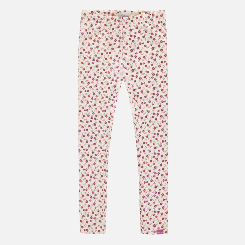 Cream and purple flowered legging in stretch jersey, child