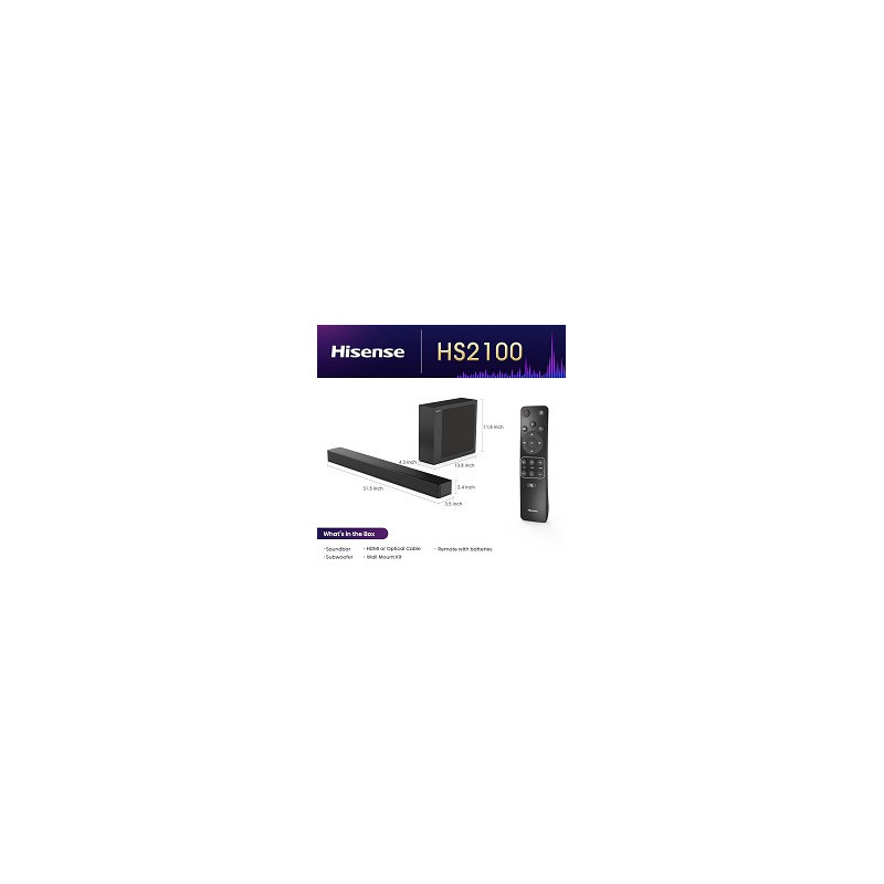 Hisense Barre de Son 2.1 Canaux 240W avec Sub Sans-Fil HS2100 Hisense