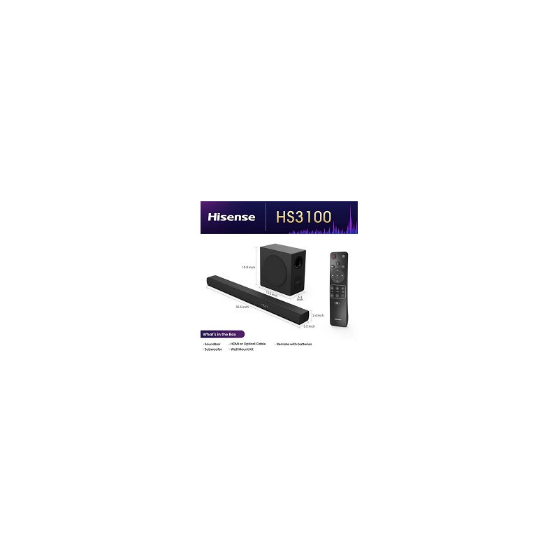 Hisense Barre de Son 3.1 Canaux 480W avec Sub Sans-Fil HS3100 Hisense