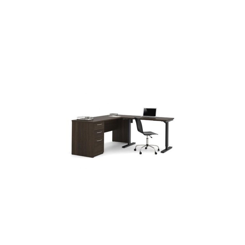 Bureau assis-debout en L 72L avec caisson