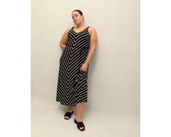 Robe longue rayée évasée sans manches avec ceinture, tissu responsable