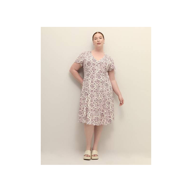 Robe imprimée à manches à volants et encolure en V, tissu responsable
